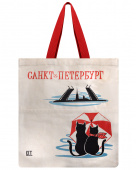 Сумка СПб холст дв.карман Котики под зонтом бел.