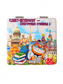 Зеркало кв. СПб рельеф  КОТ с книгами 7 см -1072-