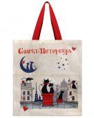 Сумка СПб холст дв. карман коты сердечки бел.