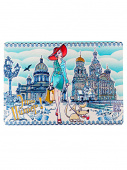 Магнит СПб 7*10 фольга Дама с собачкой гжель