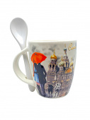 Кружка с ложкой СПб 200мл. 8,5смм. пара под зонтом  Спас