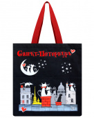 Сумка СПб холст дв карман коты сердечки черн. красн.ручка